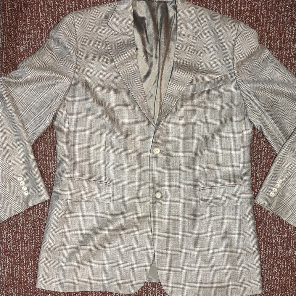 Oscar de la Renta brown glen plaid silk/wool Jacket men’s classic blazer 44L